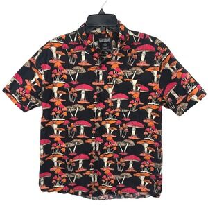 Massive Mushroom All Over Print Button Short Sleeve Shirt Mens M Psychedelic